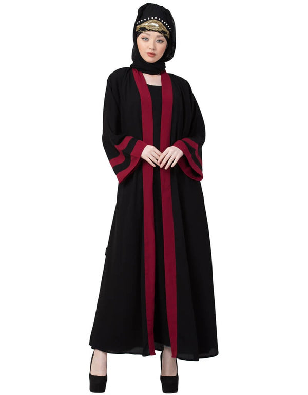 Muslim contrast band with inner Dubai Kaftan Maroon